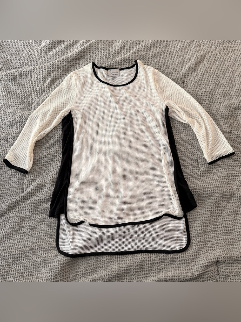Aqua Silver White & Black Long Sleeve Layered Mesh Tunic